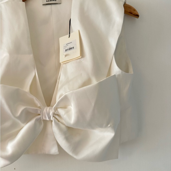 Sandro White Sleeveless Blouse with Bow Detail - Picture 7 of 11